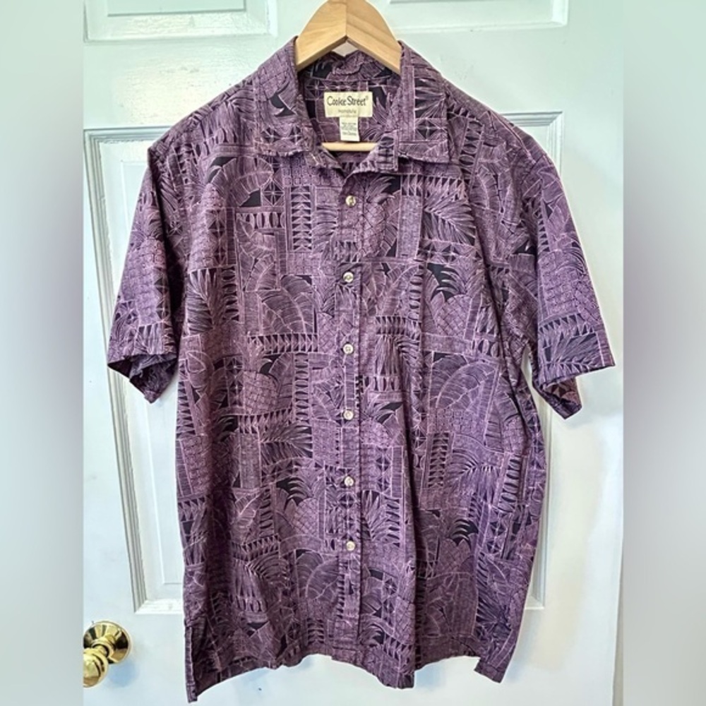 Cooke Street Honolulu Purple Black Men’s Short Sleeve Button Down Size L EUC